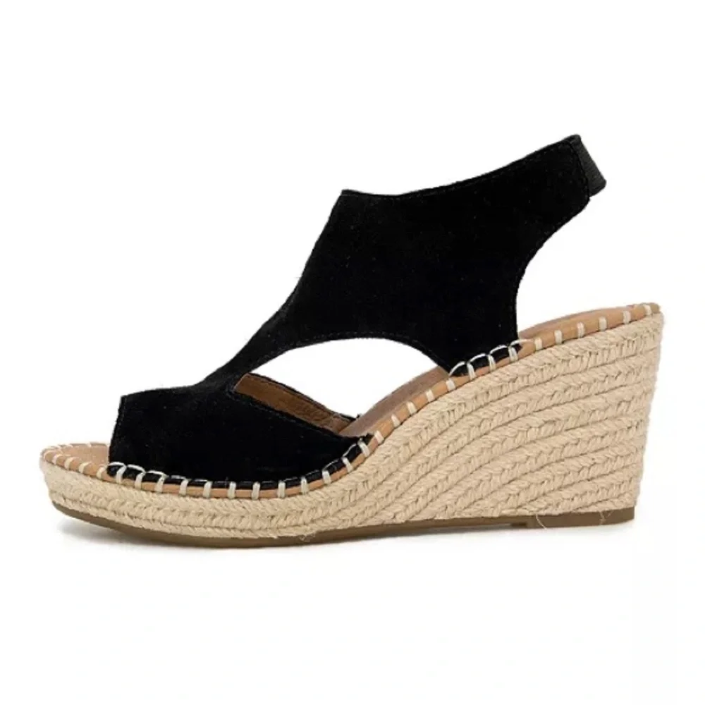 Gentle Souls Women's Cody Wedge Espadrille Sandals 7.5 M Black Suede